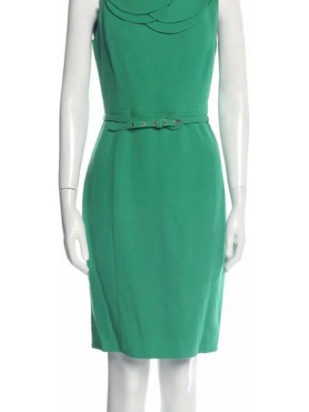 Oscar de la Renta Emerald Green Sleeveless Belted Midi Dress